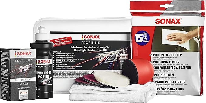 SONAX Profiline Headlight Restoration Kit | Complete DIY Headlight Repair & Protection | Removes Yellowing, Foggy Haze & Oxid