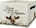 Rustic Cow Storage Bins & Boxes with Handles, Farmhouse Cow Foldable Basket for Organizing, Live Like Someone Left the Gate O