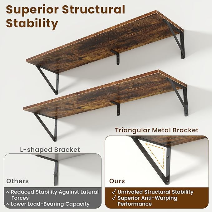 Floating Shelves for Wall,48" Wx8 D Wood Wall Shelves,Hanging Storage Floating Shelf with Metal Brackets,Wide Floating Booksh