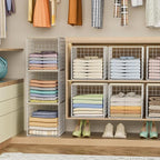 3PCS Stackable Closet Organizers and Storage, Closet Shelves with Wood Top Extra Storage, Clothes Storage Organizer Basket Bi