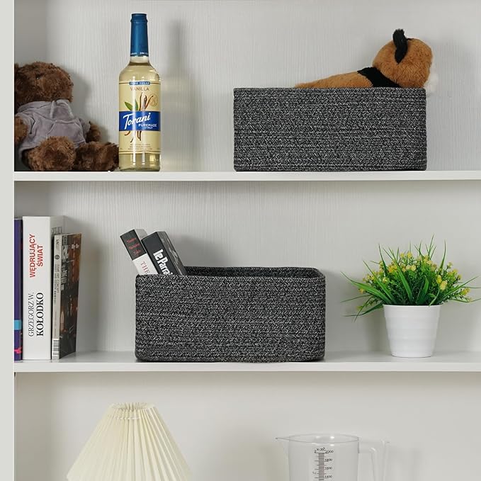 3-Pack Storage Baskets for Organizing | Woven Shelf Toy Basket | Rope Baskets for Gifts Empty | Closet Organizer Bins with Ha