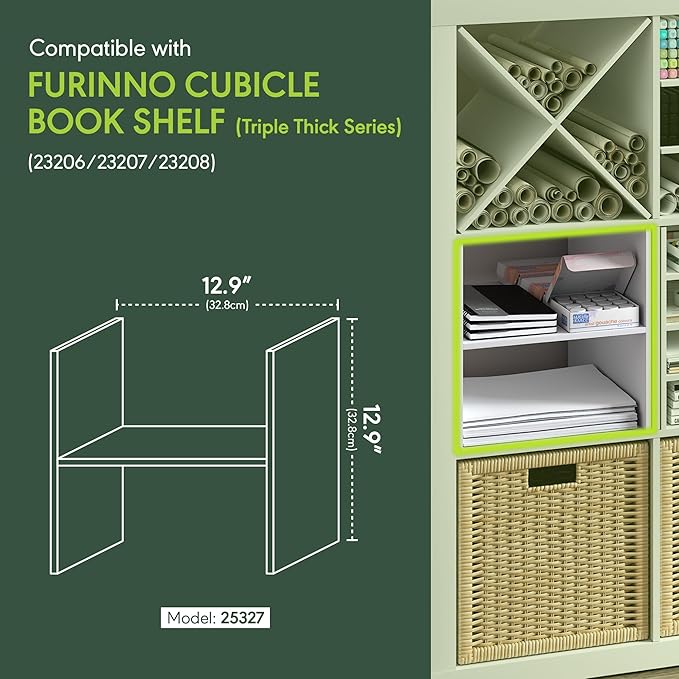 Furinno Cubicle Cube Insert, H-Shelf Cube Organizer, 2-Tier Shelf Accessory, Fits into Furinno Triple Thick Cubes, IKEA Kalla