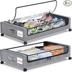 Under Bed Storage with Wheels, 2-Pack Underbed Storage Containers with Clear Lids, Under Bed Shoe Storage Organizer Bins, Rol