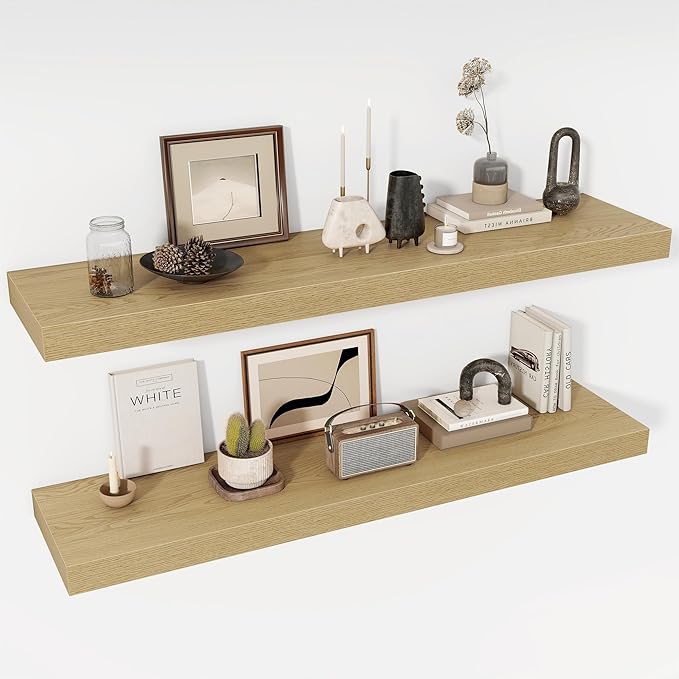 48 Inch Floating Shelves, 12" Deep Floating Shelf Wall Mounted, 48" Wall Shelves, Rustic Deep Bookshelf, Extra Deeper & Thick