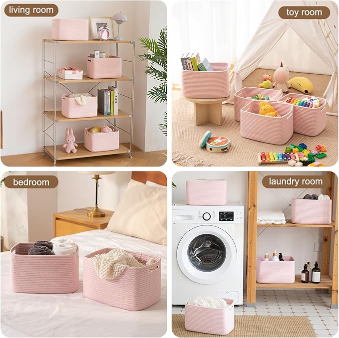 OIASKET Storage Baskets for Organizing, Woven Decorative Baskets for Shelves - Books, Towels, and Clothes, Cotton Rope Toy St