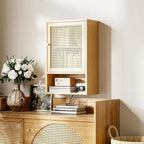 HITNET Bathroom Wall Cabinet, Rattan Medicine Cabinet, Bamboo Hanging Storage Organizer Over The Toilet with Adjustable Shelf