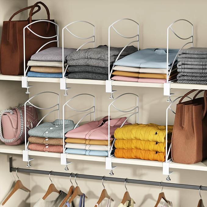 6-Piece Wire Shelf Dividers for Closet Organization, Upgraded C-Clips Adjustable Metal Shelf Dividers Suitable For Bedrooms &