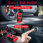 Tire Inflator Portable Air Compressor & Car Jump Starter, Cordless Air Pump with LED Light & Pressure Gauge for