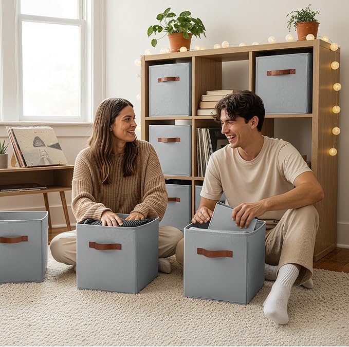 GRANNY SAYS 11 Inch Cube Storage Bins, 6 Pack Foldable Cube Storage Organizer, Fabric Storage Bins with PU Handle, Clothing S