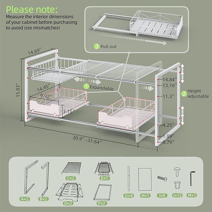 NETEL Under Sink Organizers and Storage,Kitchen Cabinet Organizer,2 Tier Under Sink Expandable Shelves，Bathroom Cabinet Organ