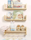 Maxpeuvon Nursery Floating Shelves for Wall, Set of 3 Book Shelves Natural Wood Wall Mounted Organizer with Towel Bar Hanging