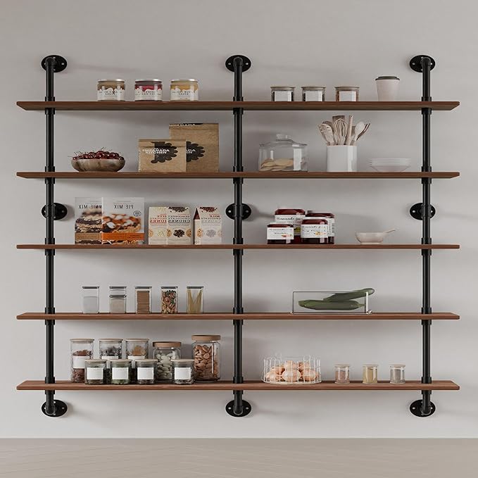 Industrial Pipe Shelf Shelving Bookcase, Wall Mounted Rustic Bookshelf 60 Inch, Floating Bookshelves for Wall,Retro Wood Meta