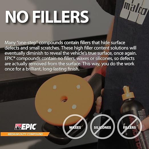 Malco EPIC Medium-Duty Car Polishing Compound – Best Minor Scratch Remover | All-in-One Compound for Polishing Car Paint | Dust-Free, Swirl-Free Finish | Removes P2500 Sand Scratches | 32 Oz. (109132)