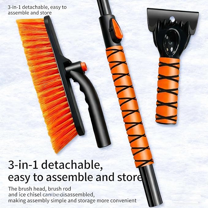 39" Extendable Snow Brush with Ice Scraper & Squeegee for Car Windshield,Rotating Auto Snow Brush with Foam Grip,Heavy Duty Car Snow Brush and Ice Scraper Combo for Truck SUV,Orange