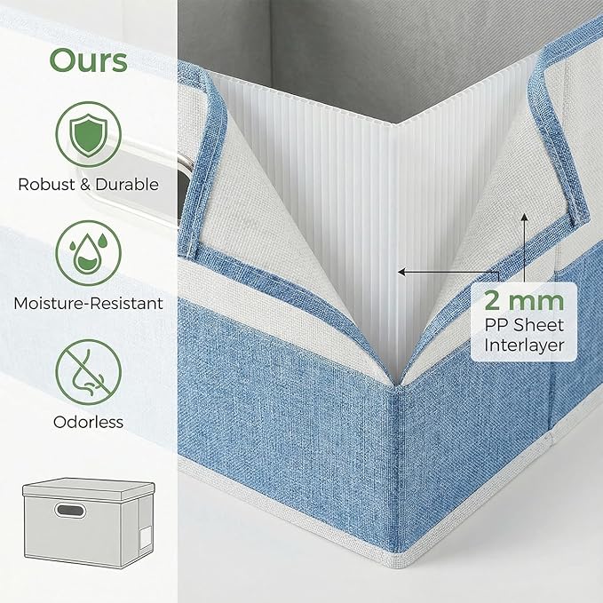 PRANDOM Storage Bins with Lids [3-Pack] Linen Fabric Foldable Storage Boxes Organizer Containers Baskets Cube with Cover for 