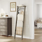Hzuaneri Blanket Ladder Shelf, Decorative Quilt Rack, 6-Tier Farmhouse Ladder Holder Organizer with 4 Removable Hooks 7.9" D 