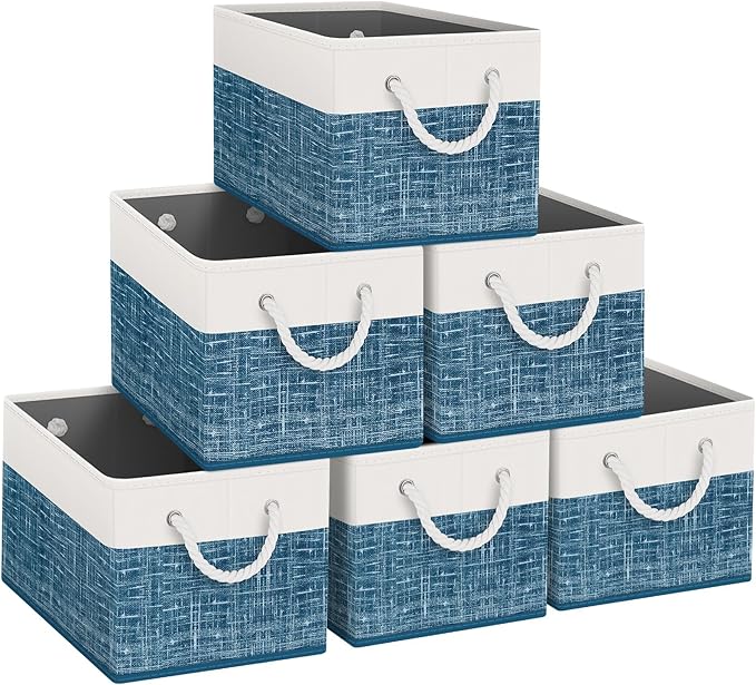 Fab totes Storage Bins [6-Pack], Foldable Storage Baskets for Organizing Toys, Books, Shelves, Closet, Large Storage Box with