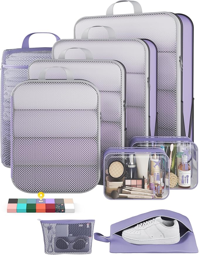 Veken 9/11 Set Compression Packing Cubes for Travel Essentials,Compressible Expandable Large Luggage Suitcase Organizer Bags 