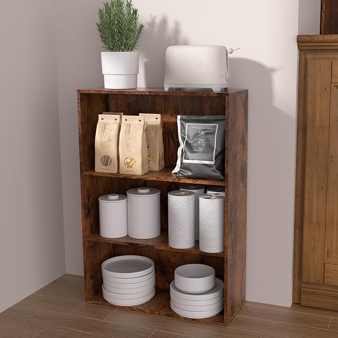 Wooden 3 Cube Storage Organizer,3 Tier Low Bookcase Storage Display Organizer, 33 Inch Versatile Cubes Shelf and Cubby Unit f