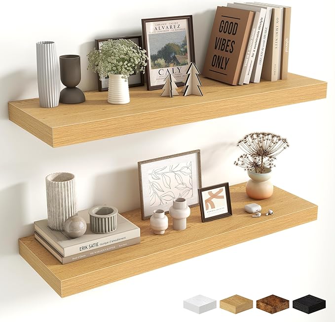 Fun Memories 32 x 10 Floating Shelves Wall-Mounted - Rustic Wood Shelf - 10 Inch Deep Floating Shelves for Wall - Large Stora