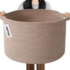 65L Extra Large Woven Cotton Rope Blanket Basket with Handles, Laundry Hamper Storage Bin for Pillows, Comforters,Clothes, To