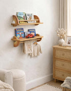 Rainbow Floating Bookshelves for Kids Set of 2 - Montessori Wall Shelf for Nursery, Pastel Wooden Book Display, Hanging Books
