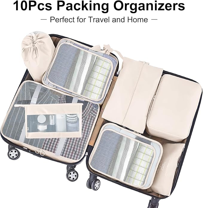 Packing Cubes for Travel-10 Set Luggage Organizer Bags for Family, Mesh Breathable Packing Cubes for Suitcases Durable Travel