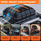 AUXKO 15 Cu.Ft Waterproof Rooftop Cargo Carrier for Cars/SUVs/Trucks, Foldable Soft Shell Roof Bag with Night-Reflective Strip, 6 Adjustable Bungee Straps & Door Hooks, Combination Lock, Anti-Slip Mat