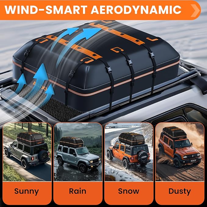 AUXKO 15 Cu.Ft Waterproof Rooftop Cargo Carrier for Cars/SUVs/Trucks, Foldable Soft Shell Roof Bag with Night-Reflective Strip, 6 Adjustable Bungee Straps & Door Hooks, Combination Lock, Anti-Slip Mat