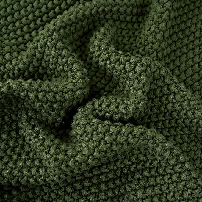 Longhui bedding Chunky Cable Knit Throw Blanket Lightweight Olive Green 100% Organic Cotton Blanket for Sofa Couch Bed Baby N