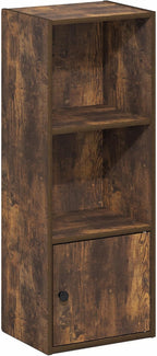 Furinno LUDER Book Shelf, 3-Tier Bookshelf with Open Shelf, Standing Bookcase with 1 Door Cabinet, 9.3 x 12 x 31.5, for Organ