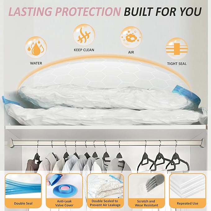 Cozy Essential Vacuum Storage Bags, 80% Compression Vacuum Seal Space Saver Plastic Packaging Bags for Clothes, Blankets, Pil