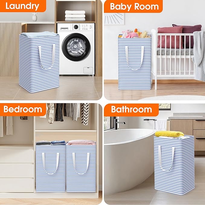 3 Pack Large Laundry Basket,Waterproof & Freestanding Laundry Hamper,Collapsible Clothes Hampers with Easy Carry Long & Reinf