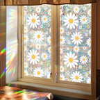 Niviy Window Privacy Film Daisy Flowers Stained Glass Window Film, Sun Blocking Glass Clings, Static Cling Rainbow Sticker Covering for Home Door (16.93 x 39.37inch)