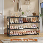 LUKYTOWER Extra Long Shoe Rack 4 Tier Shoe Storage Organizer with 2 Hooks, Wide Stackable Shoe Organizer Racks for Closet Ent