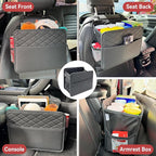 Upgraded Extra Large Car Seat Organizer Backseat with 3 Storage Pockets, Multipurpose Car Organizer Hanging Car Trash Bag Can