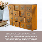 Card Catalog Desk Drawer Organizer - Wooden Storage Box with 16 Drawers - Home Office Desk Organizer Curio Cabinet - Rustic D