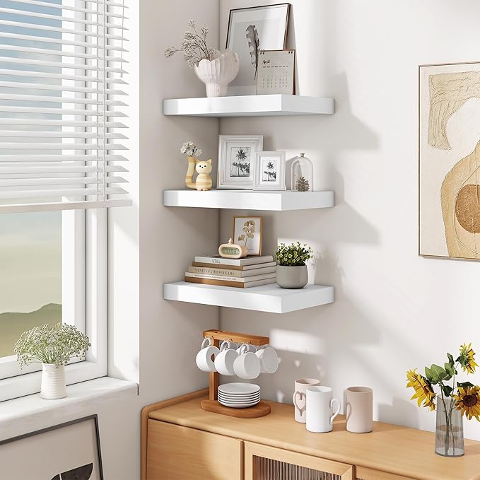 Fun Memories Wood Floating Shelves 16 Inch, 10 Inch Deep Shelves Wall Mount, Wall Shelves with Invisible Bracket, 16" Floatin