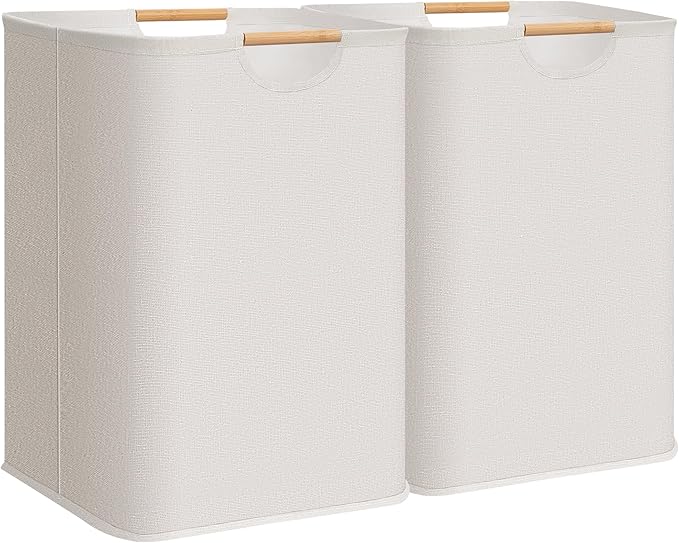 STORAGE MANIAC 2-Pack Large Laundry Hamper, 100L (26.4 Gal) Collapsible Laundry Basket with Bamboo Handles, Freestanding Wate