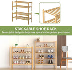 ROMGUAR CRAFT 5 Tier Bamboo Shoe Rack for Closet Free Standing Wood Shoe Shelf for Entryway Small Space Stackable 27"x11"x33"