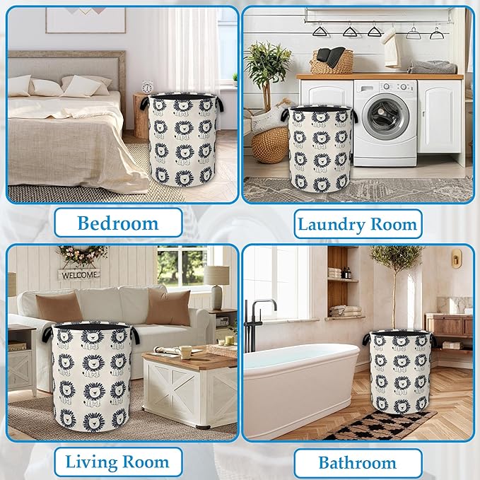 Cute Lion Laundry Basket Collapsible Laundry Hamper Clothes Toy Storage Bin for Bathroom Bedroom Room Decor 16" X 20.8"
