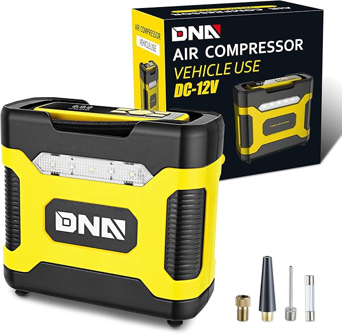 ‎DNA MOTORING TOOLS-00211 Yellow 12V DC Digital Tire Inflator Portable Air Compressor with Pressure Gauge for Cars, Bicycles, Motorcycles,Balls