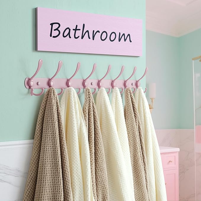 Dseap Coat Rack Wall Mount - 29.5” Long 8-Tri-Hooks Heavy Duty Coat Hanger Rail Wall Hooks for Hanging Coats Hats Clothing Cl