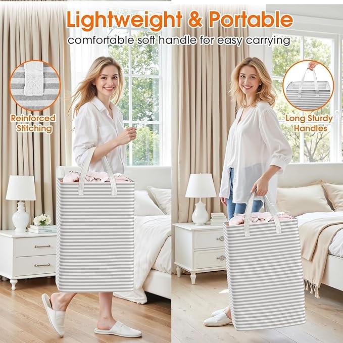 3 Pack Laundry Basket, Waterproof & Freestanding Large Laundry Hamper, Collapsible Clothes Hampers with Easy Carry Long & Rei