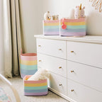 OrganiHaus Pastel Rainbow Basket - Colorful Woven Storage Basket for Playroom, Nursery & Classroom Decor & Toy Storage, 15x9x