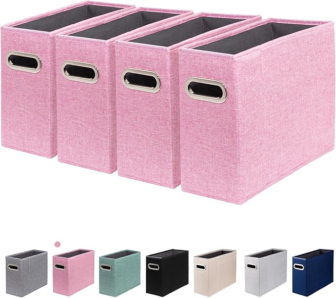 4 Packs Letter Size File Organizer, File Folders Organizer, Fabric Storage Box, Collapsible Paper Organizer with Metal Handle