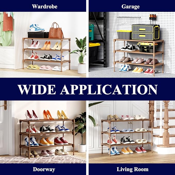 Kitsure Shoe Rack - Non-Woven Shoe Rack Shelf, Shoe Organizer for Closet, Entryway, Garage & Corridor, Stackable Shoe Shelves
