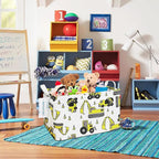 LANGYASHAN Rectangular Storage Bin Collapse Canvas Fabric Cartoon Storage Basket with Handles for Organizing Home Kitchen Boy