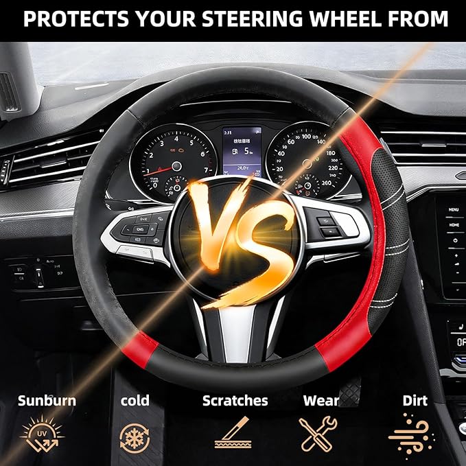 NBTEPEM Customized Auto Car Steering Wheel Cover for Honda Accord, Civic, CR-V, HR-V, Pilot, Microfiber Leather Sport Steerin