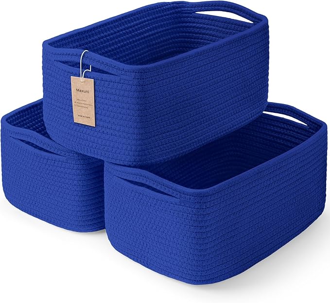 3-Pack Storage Baskets for Organizing | Woven Shelf Toy Basket | Rope Baskets for Gifts Empty | Closet Organizer Bins with Ha